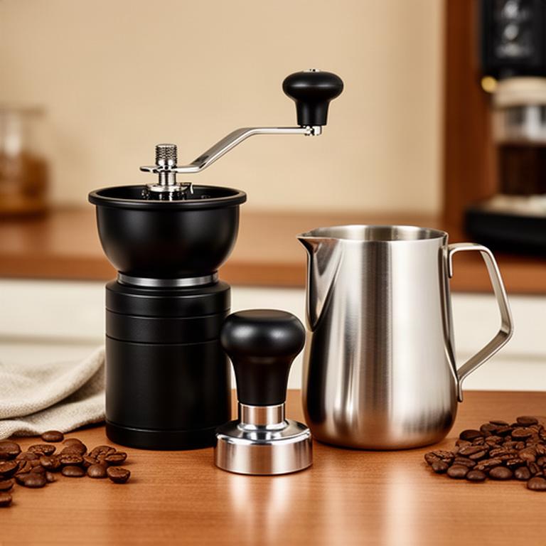 Barista-Bundle mit Handmühle, schwarzem Tamper und Edelstahl-Milchkännchen