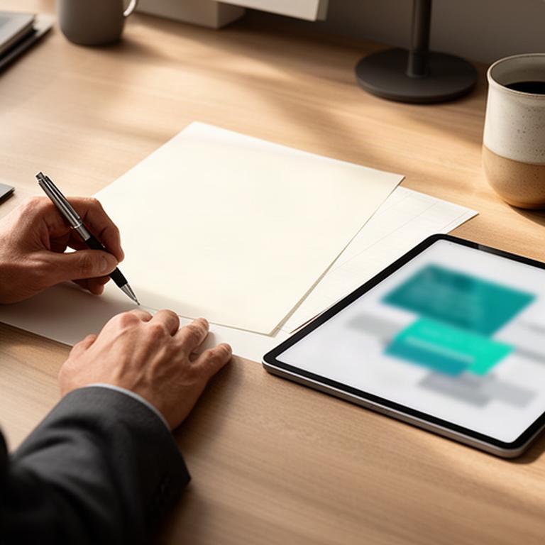 Person schreibt eine Datenschutzanfrage in ein Formular neben einem Tablet