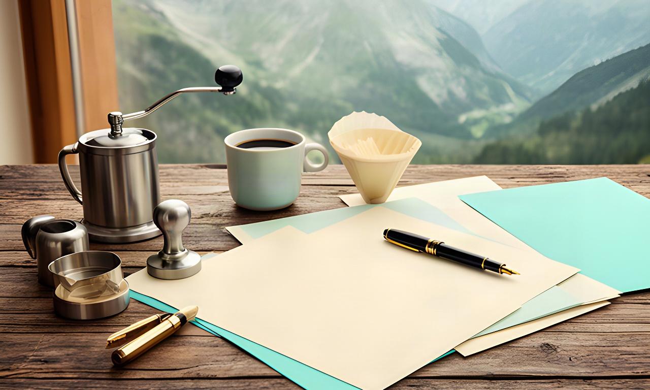 Kaffeezubehör, Bestellunterlagen und Stift auf einem Holztisch in Graubünden
